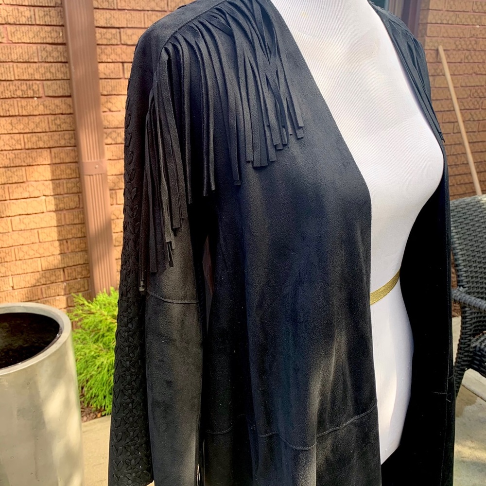Zara fringed faux suede jacket Blk. - Picture 2 of 4